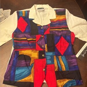 NWT Vintage Caliche Collection Colorful Geometric Button-Up Shirt